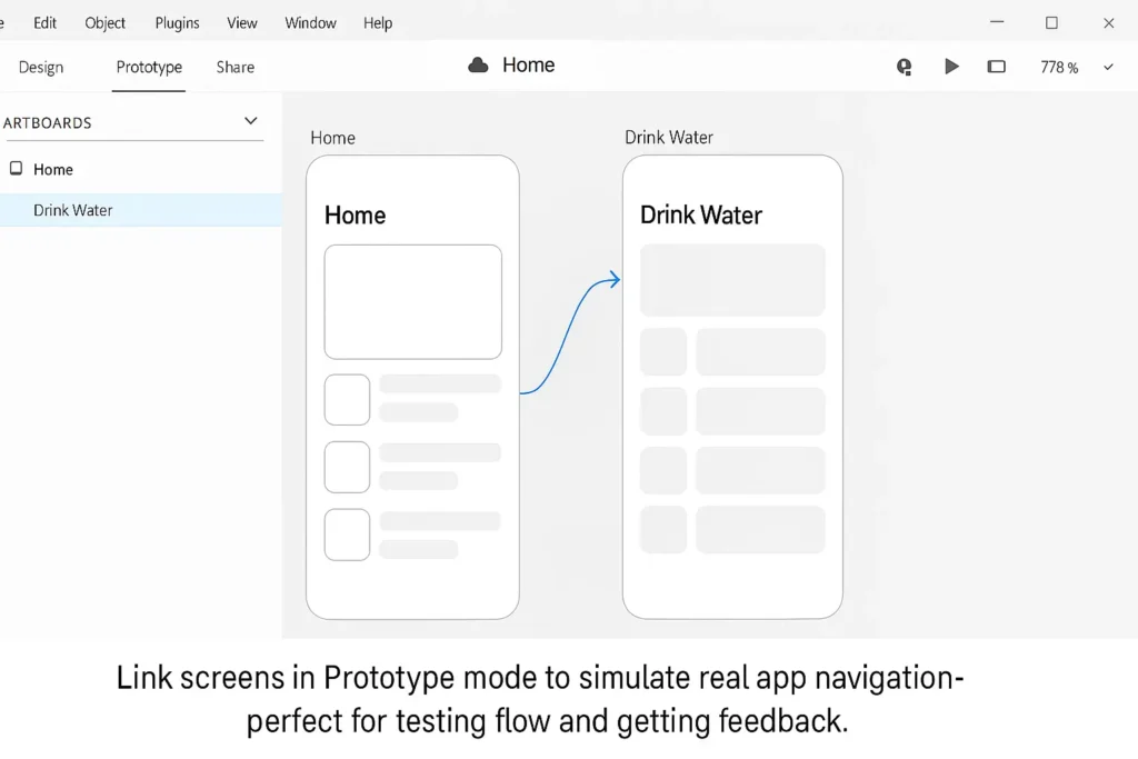 Adobe XD linking screens in Prototype mode